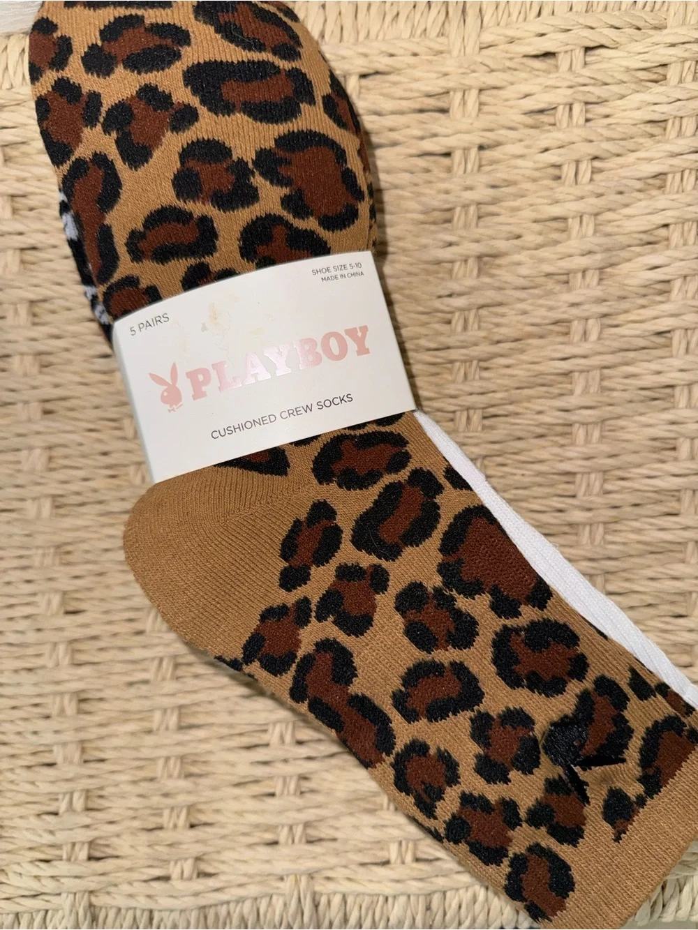 New leopard print socks 5 pairs cushioned crew socks women’s shoe size 5-10